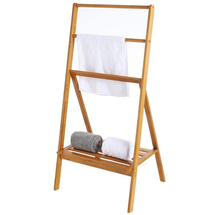 Freestanding Bamboo Towel Stand with Shelf, Natural Brown - MyGift