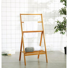 Freestanding Bamboo Towel Stand with Shelf Natural Brown MyGift