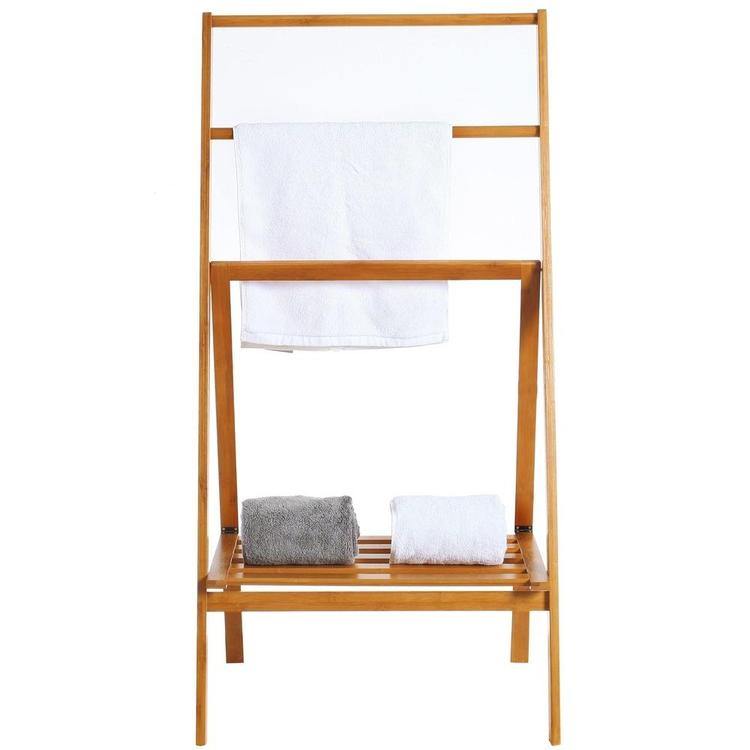 Freestanding Bamboo Towel Stand with Shelf, Natural Brown - MyGift