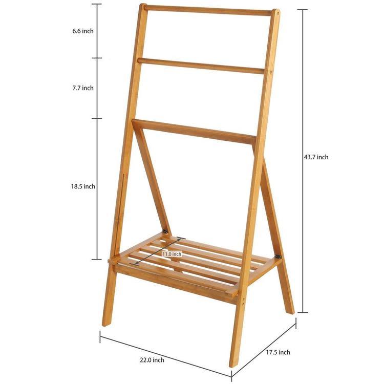 Freestanding Bamboo Towel Stand with Shelf, Natural Brown - MyGift