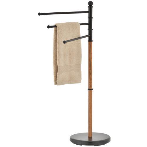 Freestanding Black Steel and Oak Tone Towel Rack - MyGift