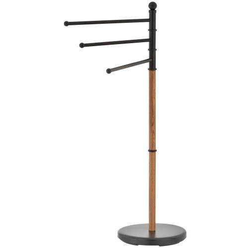 Freestanding Black Steel and Oak Tone Towel Rack - MyGift