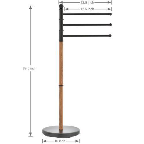 Freestanding Black Steel and Oak Tone Towel Rack - MyGift