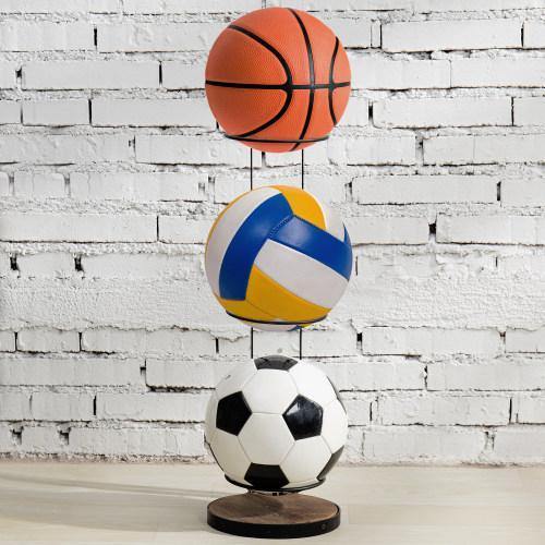 Freestanding Burnt Wood & Black Metal Wire Ball Rack - MyGift