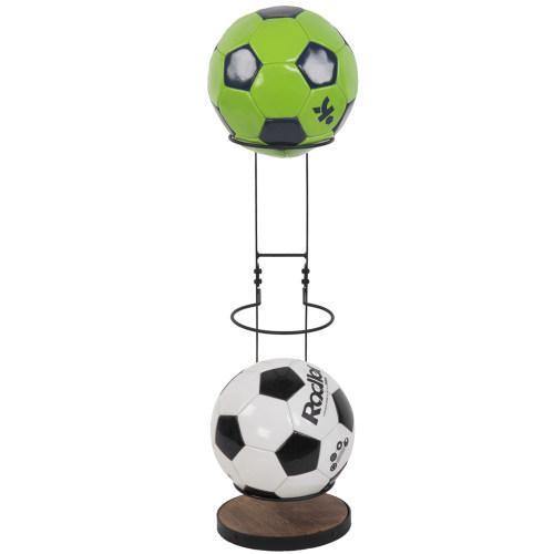 Freestanding Burnt Wood & Black Metal Wire Ball Rack - MyGift