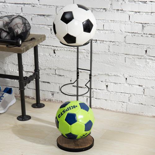Freestanding Burnt Wood & Black Metal Wire Ball Rack - MyGift