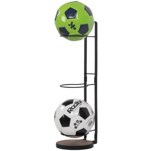 Freestanding Burnt Wood & Black Metal Wire Ball Rack - MyGift