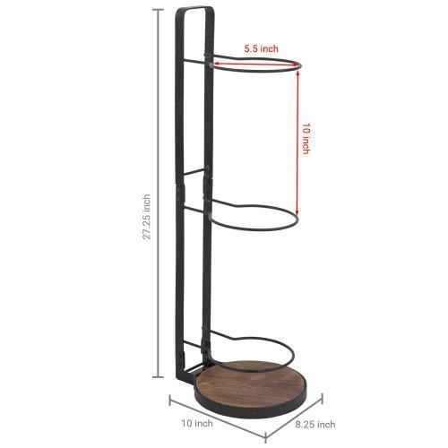 Freestanding Burnt Wood & Black Metal Wire Ball Rack - MyGift