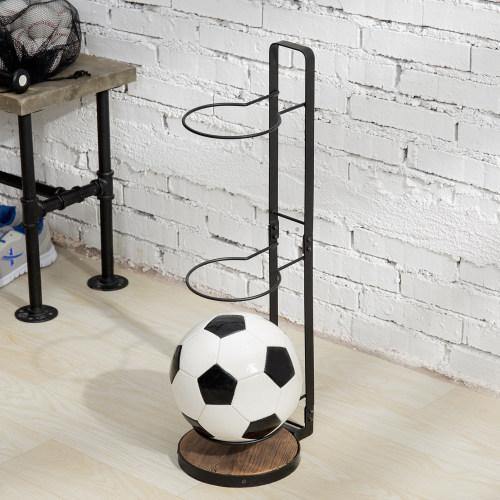 Freestanding Burnt Wood & Black Metal Wire Ball Rack - MyGift