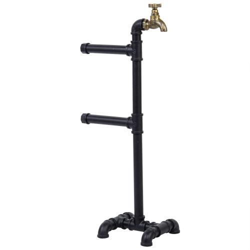 Freestanding Industrial Pipe & Faucet Toilet Paper Holder, Black