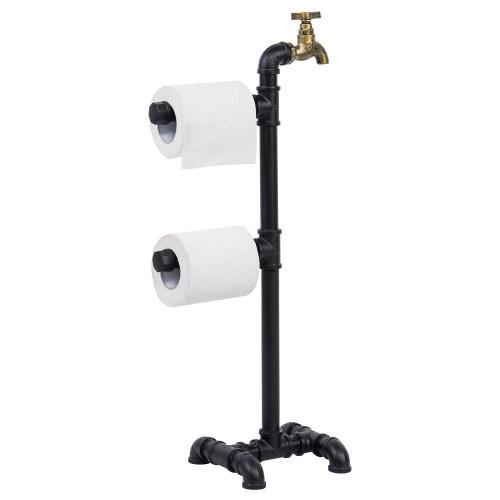 Freestanding Industrial Pipe & Faucet Toilet Paper Holder, Black