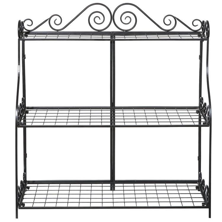 Freestanding Metal Scrollwork 3 Tier Bathroom & Kitchen Storage Rack, Black - MyGift Enterprise LLC