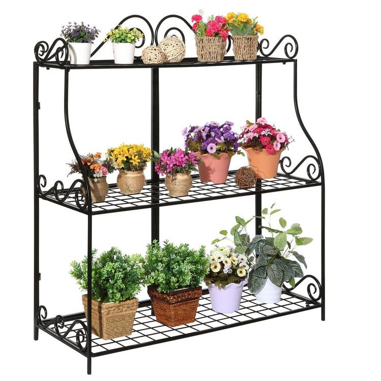 Freestanding Metal Scrollwork 3 Tier Bathroom & Kitchen Storage Rack, Black - MyGift Enterprise LLC
