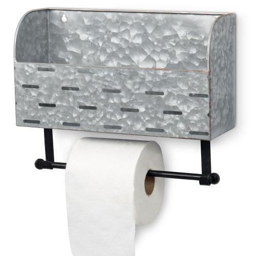 Galvanized Metal Double Roll Toilet Paper Rack with Magazine Basket - MyGift