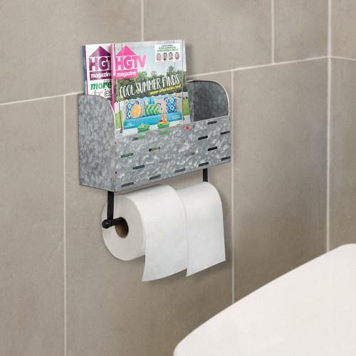 Galvanized Metal Double Roll Toilet Paper Rack with Magazine Basket - MyGift