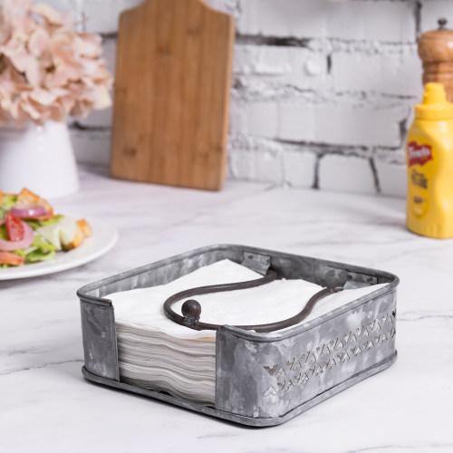 Galvanized Silver Metal Napkin Holder with Weighted Arm - MyGift