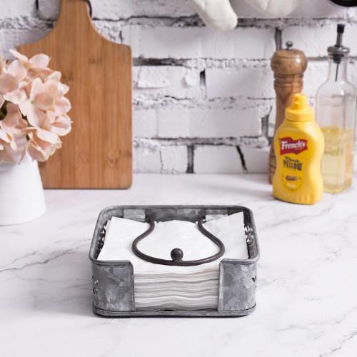 Galvanized Silver Metal Napkin Holder with Weighted Arm - MyGift