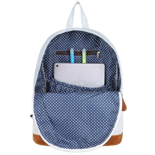 Girls Dark Blue Denim Backpack with Lace Overlay & Faux Suede