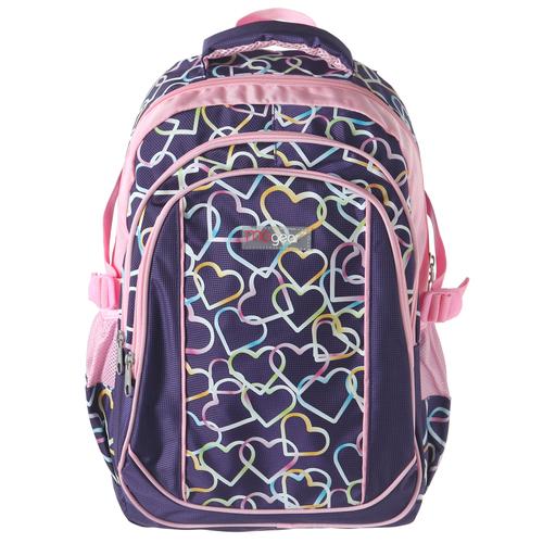 Girls' School Backpack, Purple w/ Rainbow Hearts Design, 18-Inch