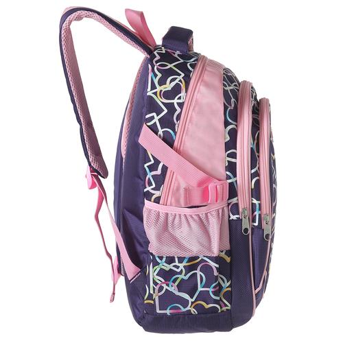 Girls' School Backpack, Purple w/ Rainbow Hearts Design, 18-Inch