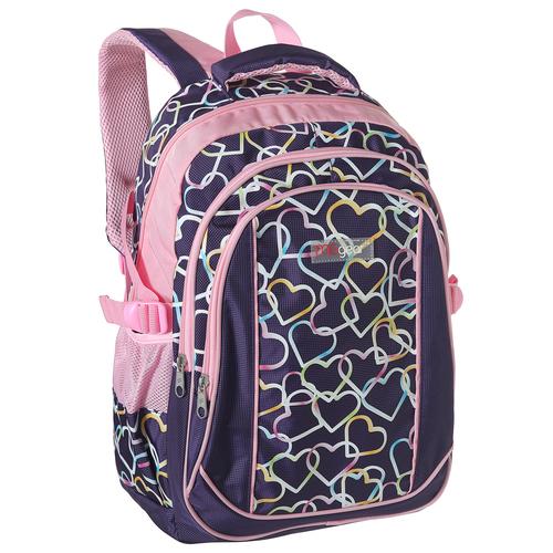 Girls' School Backpack, Purple w/ Rainbow Hearts Design, 18-Inch