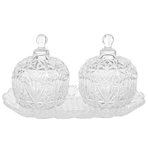 Glass Crystal Design Candy Bowl Set & Tray - MyGift
