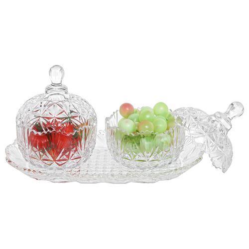Glass Crystal Design Candy Bowl Set & Tray - MyGift