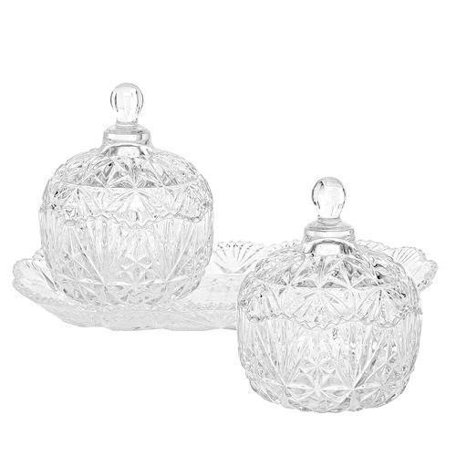 Glass Crystal Design Candy Bowl Set & Tray - MyGift