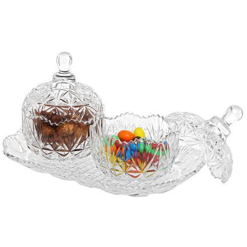 Glass Crystal Design Candy Bowl Set & Tray - MyGift