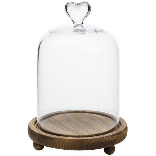 Glass Dome with Heart Handle & Brown Wooden Base - MyGift