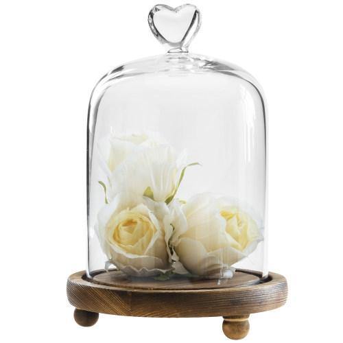 Glass Dome with Heart Handle & Brown Wooden Base - MyGift