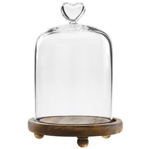 Glass Dome with Heart Handle & Brown Wooden Base - MyGift
