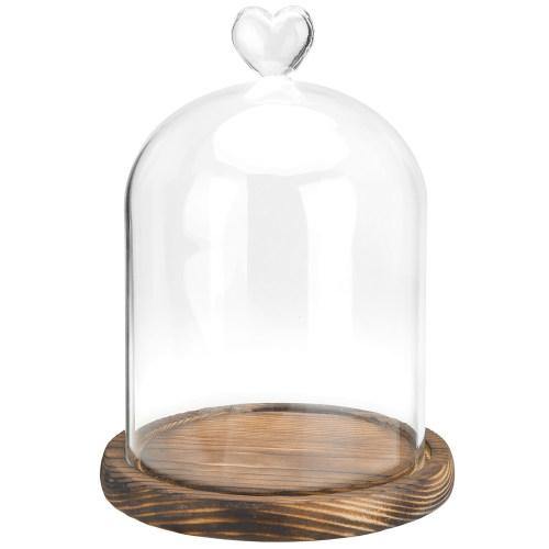 Glass Dome with Heart Handle & Dark Brown Wooden Base - MyGift