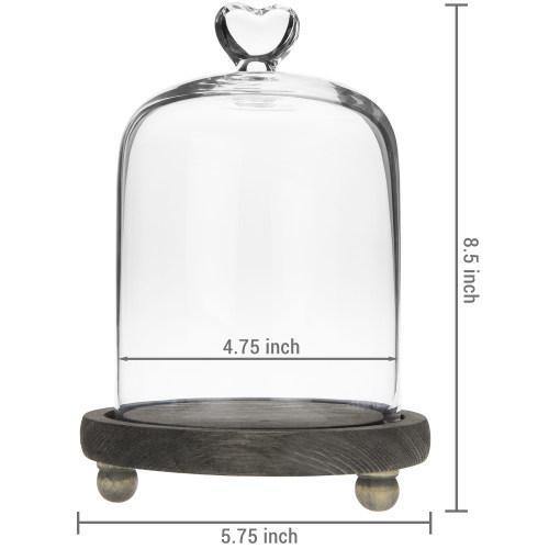 Glass Dome with Heart Handle & Gray Wooden Base - MyGift