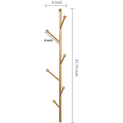 Gold Metal Tree Branch Style Rack, Wall-Mounted - MyGift
