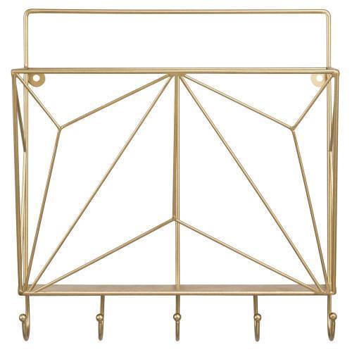 Gold Metal Wire Magazine Holder with Key Hooks - MyGift