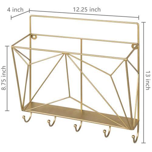 Gold Metal Wire Magazine Holder with Key Hooks - MyGift