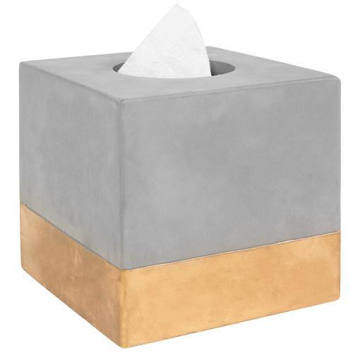 Gold-Tone & Gray Cement Tissue Box Cover, Square - MyGift