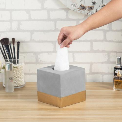 Gold-Tone & Gray Cement Tissue Box Cover, Square - MyGift