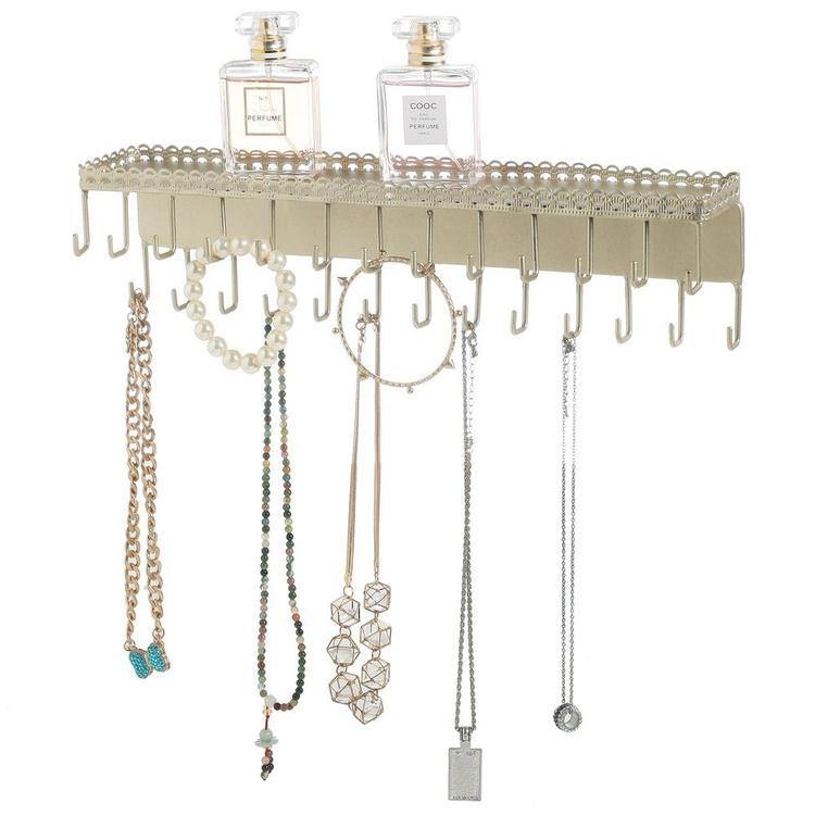 Gold-Tone Metal Jewelry Rack with Display Shelf - MyGift