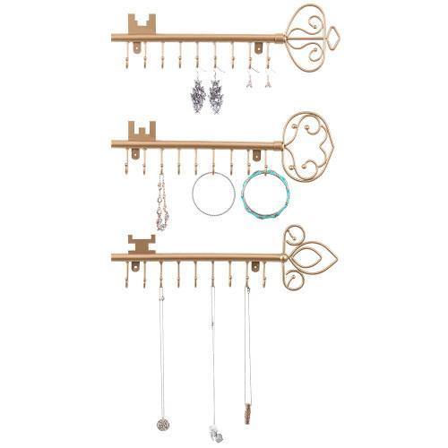 Gold Tone Metal Key Design Jewelry Rack, Set of 3 - MyGift