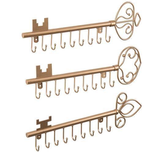 Gold Tone Metal Key Design Jewelry Rack, Set of 3 - MyGift
