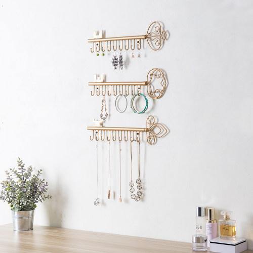 Gold Tone Metal Key Design Jewelry Rack, Set of 3 - MyGift