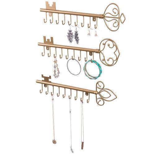Gold Tone Metal Key Design Jewelry Rack, Set of 3 - MyGift