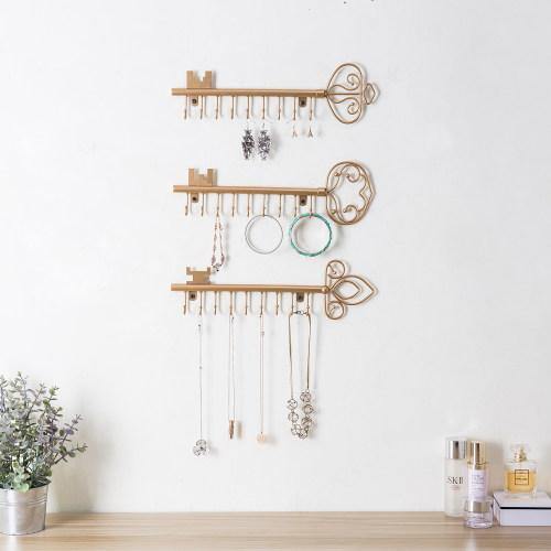 Gold Tone Metal Key Design Jewelry Rack, Set of 3 - MyGift