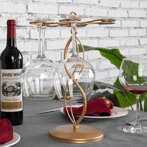Gold Tone Metal Tabletop Wine Glass Storage Rack, Scroll-work Design - MyGift