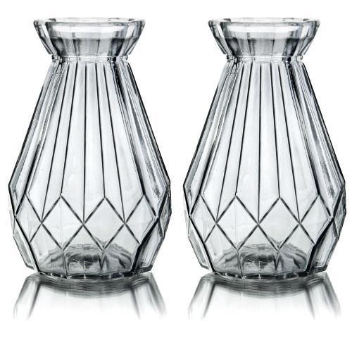 Gray Glass Diamond-Faceted Flower Vases, Set of 2 - MyGift
