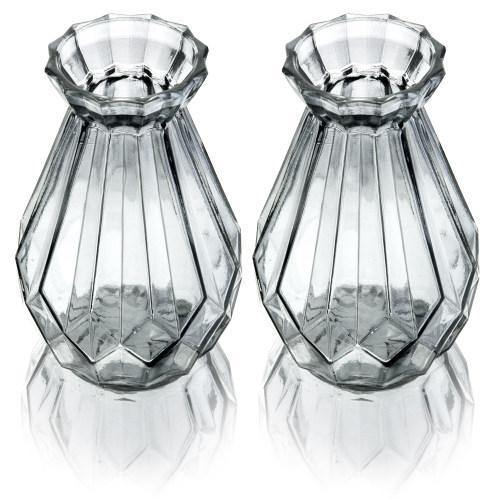Gray Glass Diamond-Faceted Flower Vases, Set of 2 - MyGift