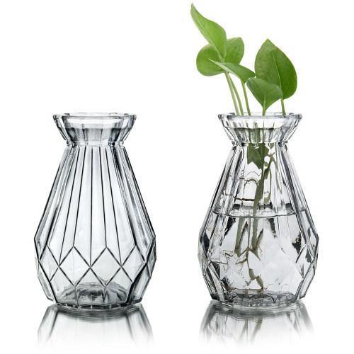Gray Glass Diamond-Faceted Flower Vases, Set of 2 - MyGift