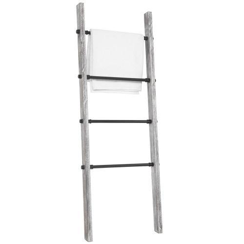 Gray on White Wood & Metal Towel Ladder - MyGift